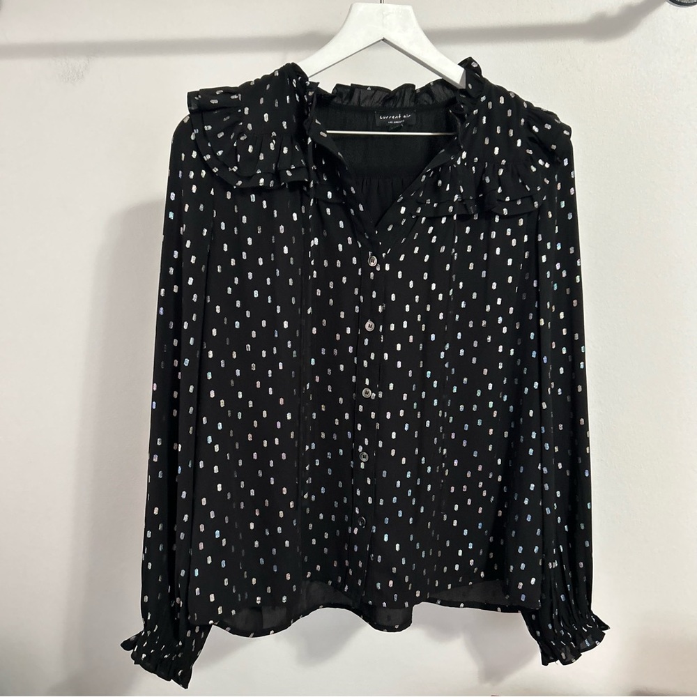 Current Air Black Silver Dot Printed Button Blouse | Small